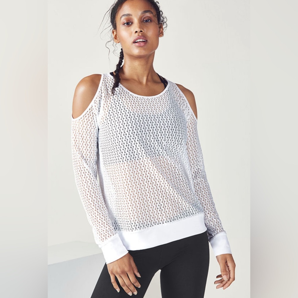 White Cold Shoulder Mesh Top